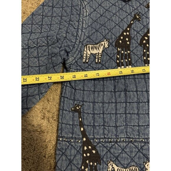 Vintage 90s Giraffe Denim Jacket Womens LARGE Blue Quilted Safari Travel Animal - Picture 8 of 9